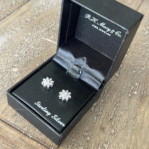 Diamond / Sterling Silver Flower Cluster Earrings